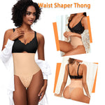 Werena Tummy Control Thong Shapewear for Women Mid High Waisted Body Shaper Underwear Lace Shaping Thong Girdle Panties(#A2 High Rise Beige,Small)