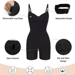 SHAPERX Women's Seamless Shapewear Tummy Control Bodysuit with Removable Pads Mid Thigh Body Shaper,SZ5468-Black-XS
