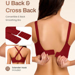 Gailife Deep V Jelly Bras for Women No Underwire Wireless Seamless Push Up Bra Comfort Support Plunge Bralette Full Coverage -Deep Red,L
