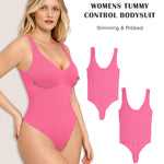 Lover-Beauty Tummy Control Shapewear Bodysuit for Women V Neck Pink Bodysuit Thong Slimming Waist Body Shaper