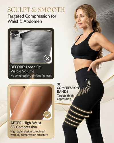 Anti Cellulite 3D Leggings Metabolic Booster Compression Leggings Women High Waist Body Sculpting Butt Lifting Tummy Control with Resistance Bands Gym Workout Yoga Lymphatic Drainage Legging