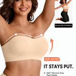 Vertvie Strapless Bra Wireless Non-Slip Push Up Bandeau Bras for Women Full Support Tube Tops Padded Bralette S-Large Breasts(Beige,Medium)