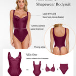 Popilush Leather Bodysuits for Women Tank Tops Faux Leather Tummy Control Shapewear Lace Thong Body Shaper