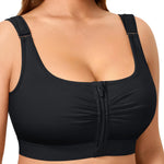 BRABIC Wireless Zip Front Closure Bras for Women No Underwire Full Coverage Comfort Everyday Post Surgery Compression Bra (US, Alpha, Small, Regular, Regular, Black)
