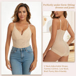 JOYSHAPER Shapewear Bodysuit V Neck Body Shaper for Women Tummy Control Shapewear Under Dress Body Faja Body Suit With Adjustable Straps Nude L