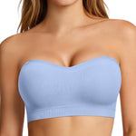 OEAK Supportive Strapless Bras for Women Push Up Wireless Bandeau Bra Non Slip Seamless Bras Comfortable Padded Bralette Sky Blue XL