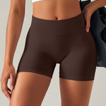 OLCHEE Womens Workout Shorts Seamless Scrunch Butt Lifting 3 Pack Yoga Gym Athletic High Waisted Tummy Control Booty 4.1" Inseam - Black Brown Red Large