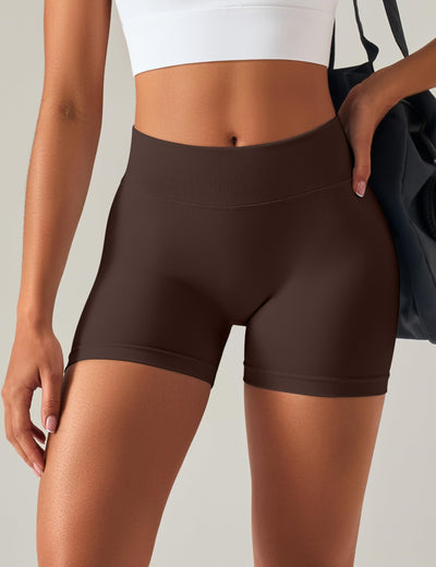 OLCHEE Womens Workout Shorts Seamless Scrunch Butt Lifting 3 Pack Yoga Gym Athletic High Waisted Tummy Control Booty 4.1" Inseam - Black Brown Red Large