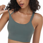 HSIA Sports Bras for Women Strappy Criss Cross Back Medium Support Yoga Crop Top with Removable Padded Cup Army Green