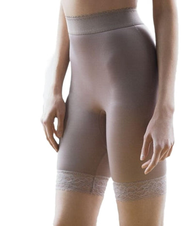 Rago 518 High Waist Leg Shaper | Light Control | Made in USA | No-Roll Lace Hem | Mocha S/26