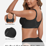 Gailife V Lace Front Closure Bras for Women Wireless Seamless Mastectomy Bralettes Soft No Underwire T Shirt Bra, Black, L