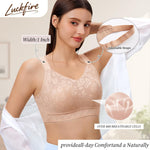 Luckfire Womens Comfortable Minimizer V Neck Bras No Underwire,Lace Thin Padded Full Coverage Anti-Sagging & Side Support Nude