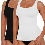 AURUZA 2PCS Women's Shapewear Tummy Control U Neck Camisole Tops for Women Seamless Compression Tank Top Regular Plus Size, M, Black+White