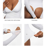 Popilush Long Sleeve Bodysuit for Women Shapewear Bodysuit Tummy Control V Neck Shirt Going Out Tops