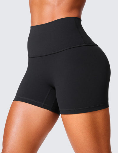 CRZ YOGA Secretsculpt Butterlift Biker Shorts 4" - No Front Seam High Waisted Womens Workout Gym Booty Scrunch Butt Black Medium