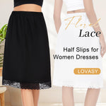 Lovasy 2 Pieces Half Slips for Women Long Underskirt Anti Static Satin Under Skirt with Floral Lace Trim Slip Dress for Skirts Dresses Black & White,X-Large
