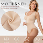 ONEW Shapewear Bodysuit for Women Tummy Control Seamless Body Suits Deep V Neck Body Shaper Going Out,Beige,Medium