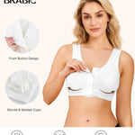 BRABIC Surgical Bra Front Closure - Comfort Compression Mastectomy Bras for Women Post Surgery with Full Coverage (White,Large)