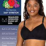 Fruit of the Loom Women's Seamless Wire Free Push-up Bra, Black Hue/White 2-Pack, 36D