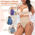 Werena Tummy Control Thong Shapewear for Women Seamless Shaping Underwear High Waist Body Shaper Panties Panty Girdle(#A Beige(Mid Waisted), Small)