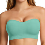 OEAK Supportive Strapless Bras for Women Push Up Wireless Bandeau Bra Non Slip Seamless Bras Comfortable Padded Bralette Mint Green S