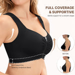 BRABIC Zip Front Closure Wireless Bras for Women Post Surgery Compression Mastectomy Surgical Back Smoothing Bra (Black, Medium)
