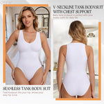 ONEW Shapewear Bodysuit for Women Tummy Control Seamless Body Suits Deep V Neck Body Shaper Going Out,White,Medium