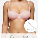 Popilush Push Up Bra Balconette Seamless Underwire Demi T-Shirt Square Neck Bra Lingerie Color Pink with Polka Dots 34B