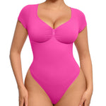 FeelinGirl Shapewear for Women Compression Tummy Control Thong Bodysuits Going Out Dress for Women Short Sleeve Tops Raspberry Pink L
