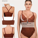 Popilush Bodysuits for Women Tummy Control Lace Shapewear V Neck Sleeveless Bodysuit Tops Low Back Body Suit