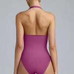 OQQ Women Halter Neck Bodysuits 2 Pack Sleeveless Shapewear One Piece Leotard Shirt Going Out Tops Black Fuchsia