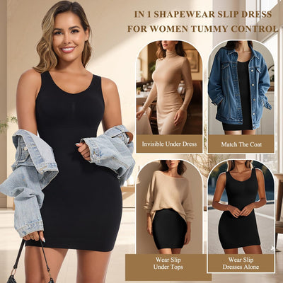 JOYSHAPER Shapewear Dress Slip Built in Bra for Women Tummy Control Padded Bra Shapewear Full Slips for Under Dresses