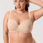DELIMIRA Women's Balconette Bra Full Coverage Plus Size Tshirt Underwire Back Smoothing Seamless Bras Beige 38C