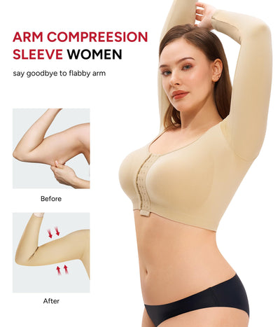 Nebility Arm Compression Sleeve Women Arm Shaper Post Surgery Post Surgery Front Closure Bra(Beige,Medium)