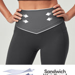 IUGA Compression Leggings with Pockets for Women Tummy Control Leggings No Front Seam Workout High Waist Yoga Pants,Ink Gray
