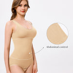 Nebility Women's 2 Piece Bodysuit Shapewear Tummy Control Seamless Round Neck Body Shaper Tank Top BodySuit(Black/Beige 2pk,X-Large-XX-Large)