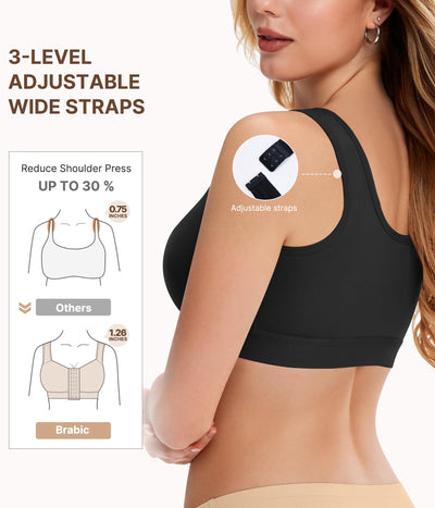 BRABIC Black Post Surgery Compression Bra Mastectomy Bra Posture Surgical Bra Breast Augmentation Post op