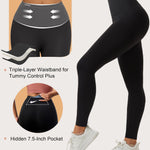 Curvphilo Women's Compression Leggings Butt Lifting Work Out Athletic Gym High Waist Tummy Control Stretchy with Pockets (M/L, Black)