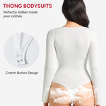 Nebility White Long Sleeve Bodysuits for Women Tummy Control Shapewear Square Neck Body Suits Bell Sleeves(Medium,White)