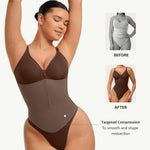 FeelinGirl Shapewear for Women Tummy Control Seamless Zip Front Bodysuits Thong V Neck Body Suit Body Shaper