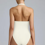 OQQ Women Halter Neck Bodysuits 2 Pack Sleeveless Shapewear One Piece Leotard Shirt Going Out Tops Black Beige