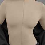 OQQ Women's Bodysuit Tops Invisible Zip Long Sleeve Crew Neck Bodysuits