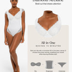 Popilush Lace Bodysuit White Lace Top Body Suits for Womens Tummy Control V Neck Holiday Party Date Night Outfit Thong Body Shaper
