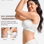 BRABIC Front Closure Bras for Women Compression Surgical Bra No Underwire Full Coverage Wireless Bralette, White, M