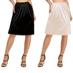 Dressever 2 Pieces Half Slips for Under Dresses Satin Long Underskirt Soft Slip for Women Skirt Extenders with Lace Trim Black and Nude 23" L