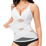 Nebility Compression Tanks for Women Shapewear Tank Tops Tummy Control Body Shaper V Neck Mesh Camisole (White, 3X-Large)