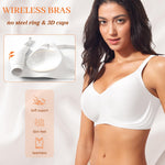 Wireless Jelly Bras for Women V Neck Seamless No Underwire Tshirt Bras Comfortable Padded Bralettes Everyday Bra with Support(A1#White(v Neck),XX-Large)