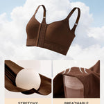 SHAPELLX Front Closure Bras for Women Post Surgery Compression Bra Wireless Mastectomy Bra Adjustable Straps Brown L