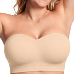 Vertvie Strapless Bra Wireless Non-Slip Push Up Bandeau Bras for Women Full Support Tube Tops Padded Bralette S-Large Breasts(Beige,Medium)