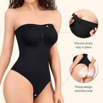 Irisnaya Strapless Shapewear Bodysuit for Women Tummy Control Thong Back | Detachable straps and clear neckline grips offer versatile styling. Breathable stretch fabric is comfortable for layering.